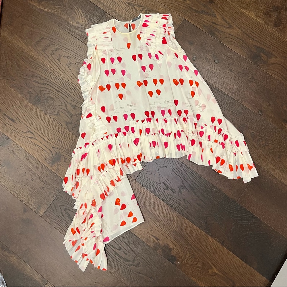 Alexander McQueen White Blouse with Pink and Orange Hearts